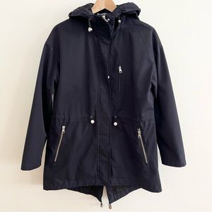SOIA & KYO Hooded Utility Parka / Anorak, Matte Navy, Water Repellent, XS